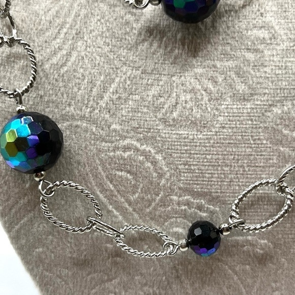 Premier Designs Necklace Blue and Black Beads Twisted oval Chain links Stunning - Picture 7 of 13